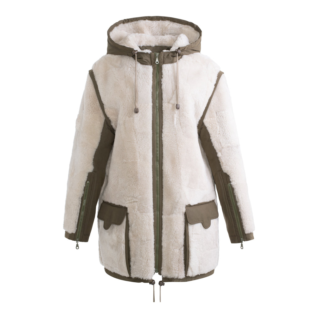 Mona Shearling Parka Jacket - convertible to Vest