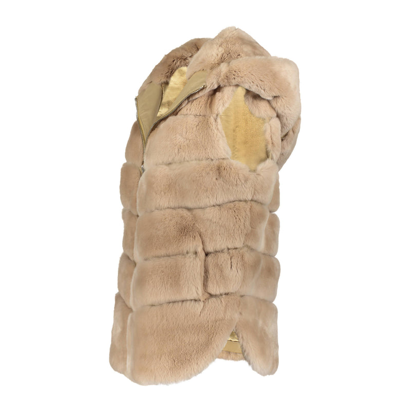 Faux Fur Rex Rabbit Fur Vest MICHELLE Rex Rabbit Hooded Vest
