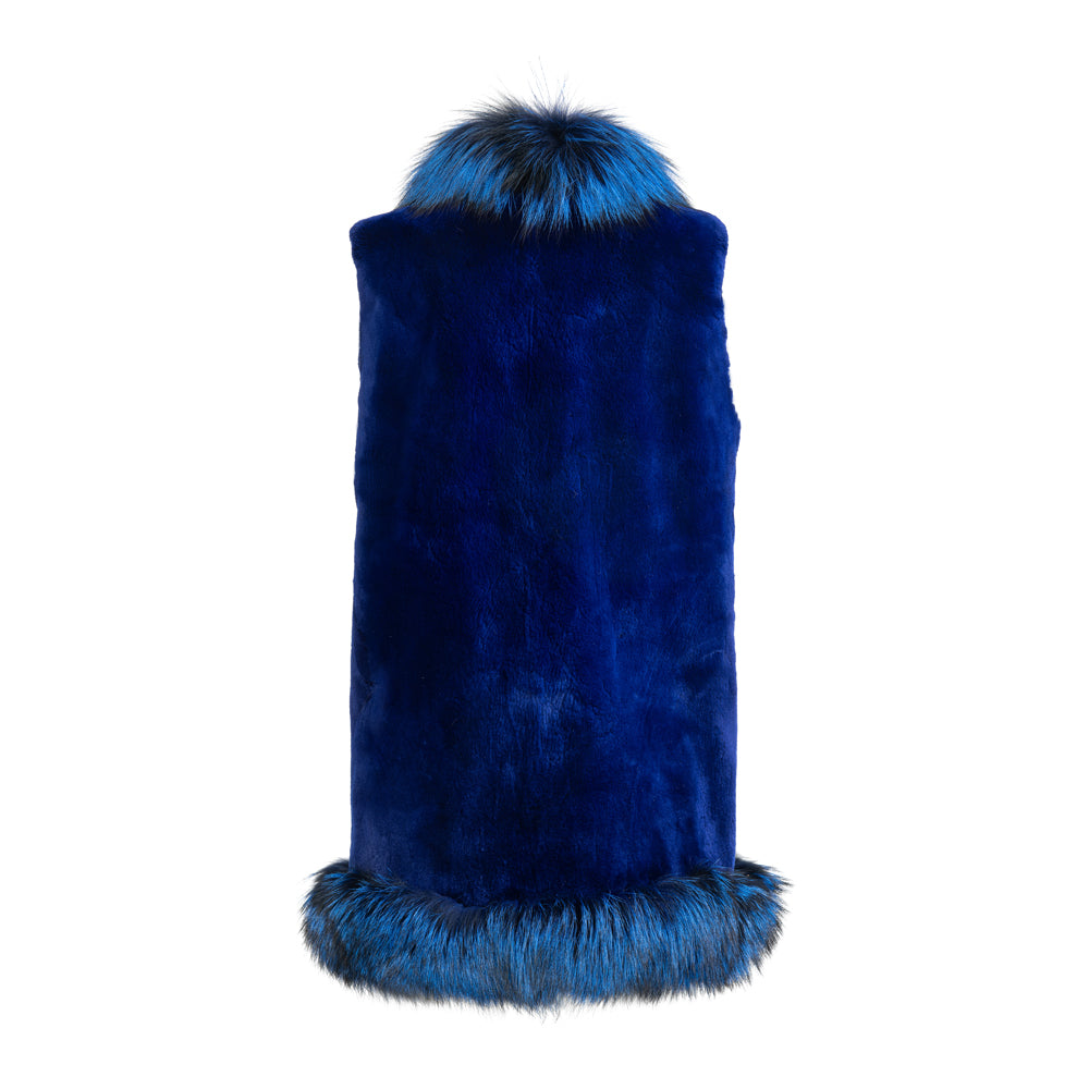 CRISTINA Sheared beaver long vest with fox fur tuxedo