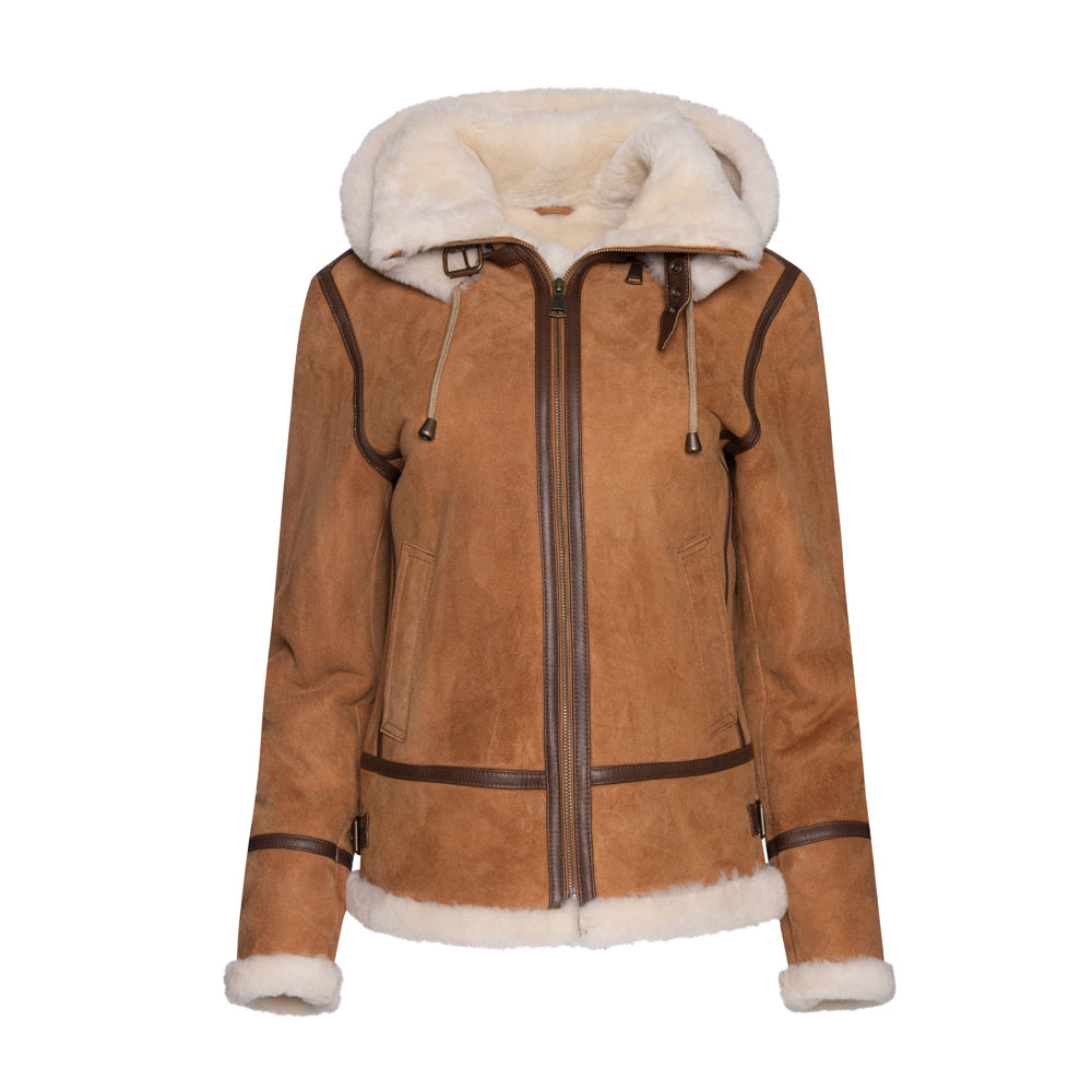 AMELIA Aviator Hooded Shearling Jacket