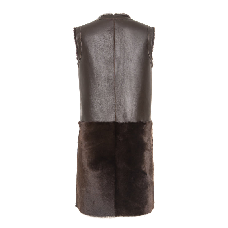 PAOLA Long shearling vest with Toscana skirt