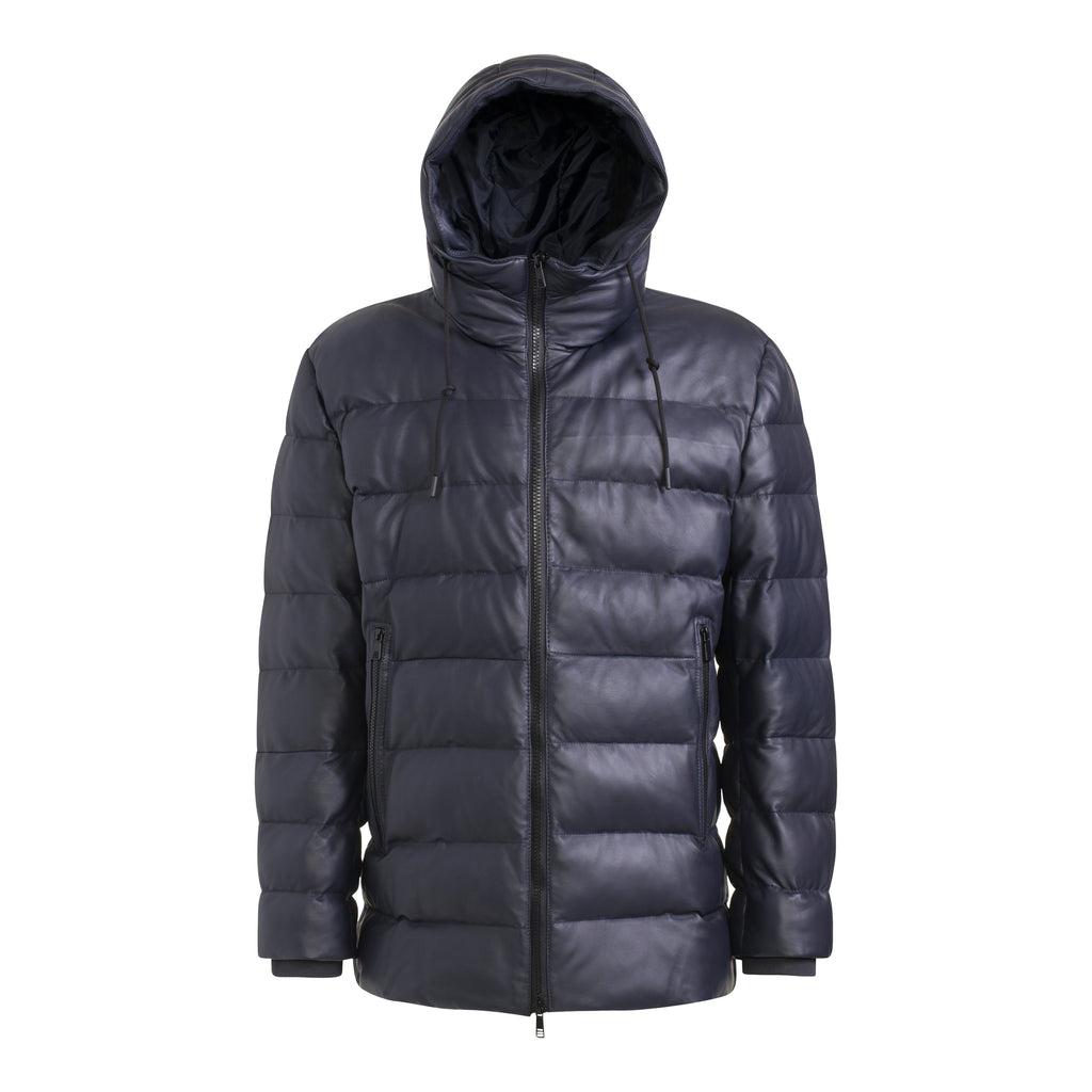 ALTON Men Hooded Leather Puffer Jacket