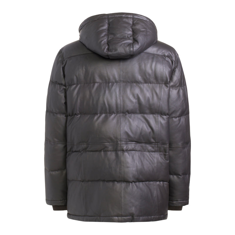 BRION ARMONDO Men Hooded Leather Puffer Jacket – Wolfie Premium