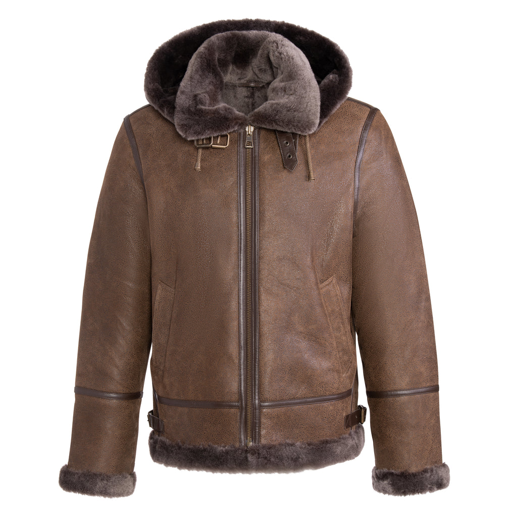 CAPTAIN Men Hooded Merino Sheepskin Aviator Jacket