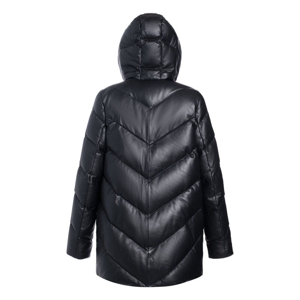 Rini Hooded Goose Down Quilted Leather Puffer Jacket