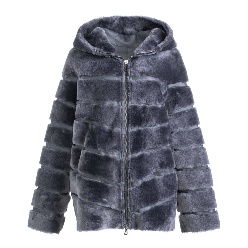CASEY Shearling fur Reversible hooded jacket