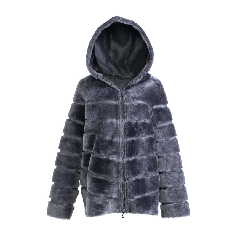 CASEY Shearling fur Reversible hooded jacket