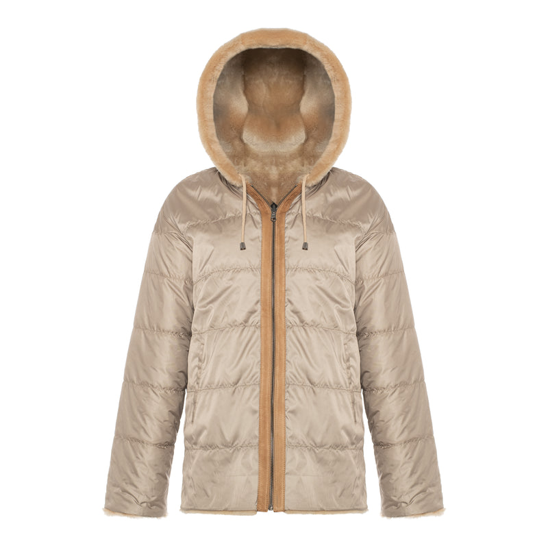 CASEY Shearling fur Reversible hooded jacket