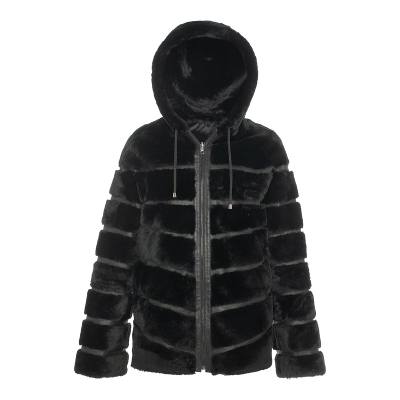 CASEY Shearling fur Reversible hooded jacket