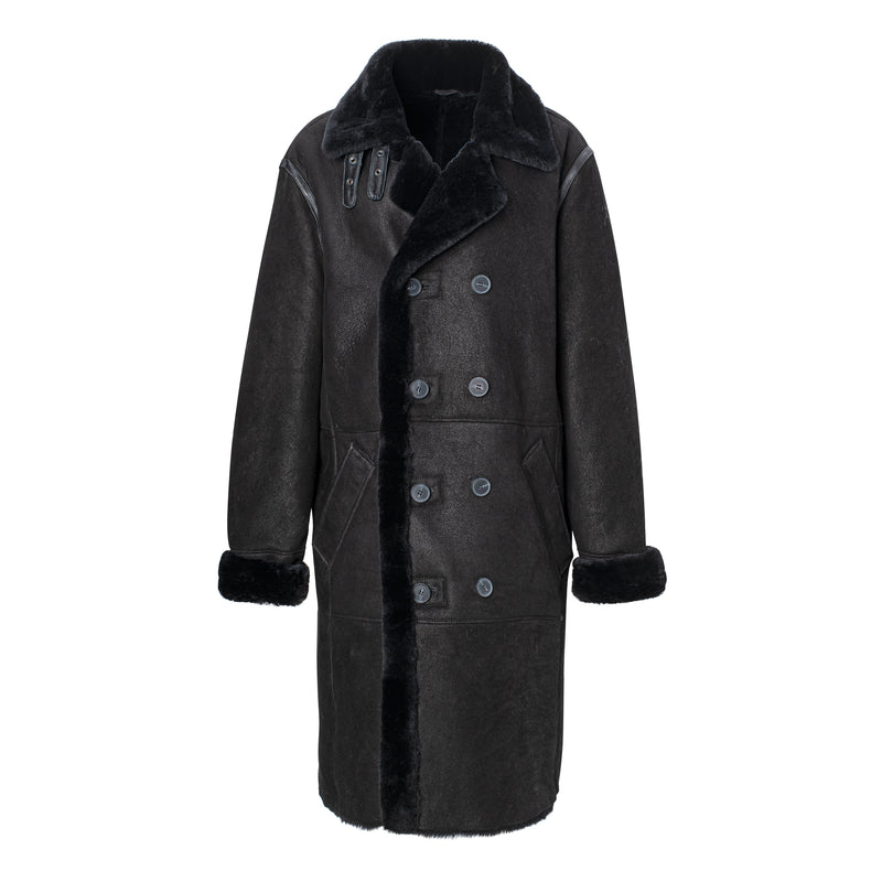 TONY Homme Manteau long à double boutonnage en shearling