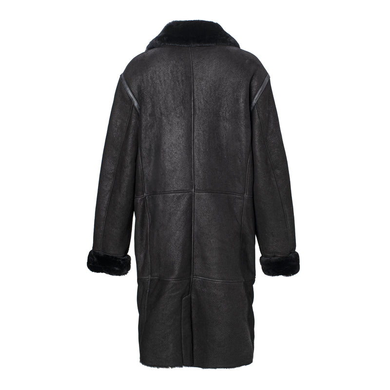 TONY Homme Manteau long à double boutonnage en shearling