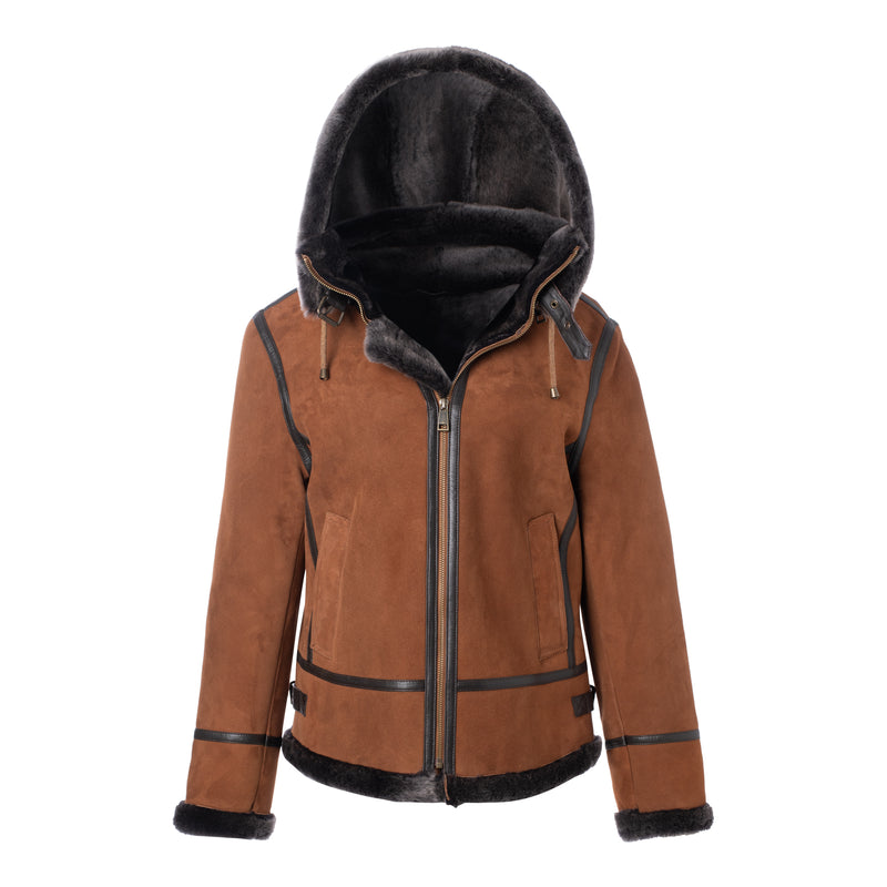 AMELIA - Veste à capuche en peau de mouton Aviator