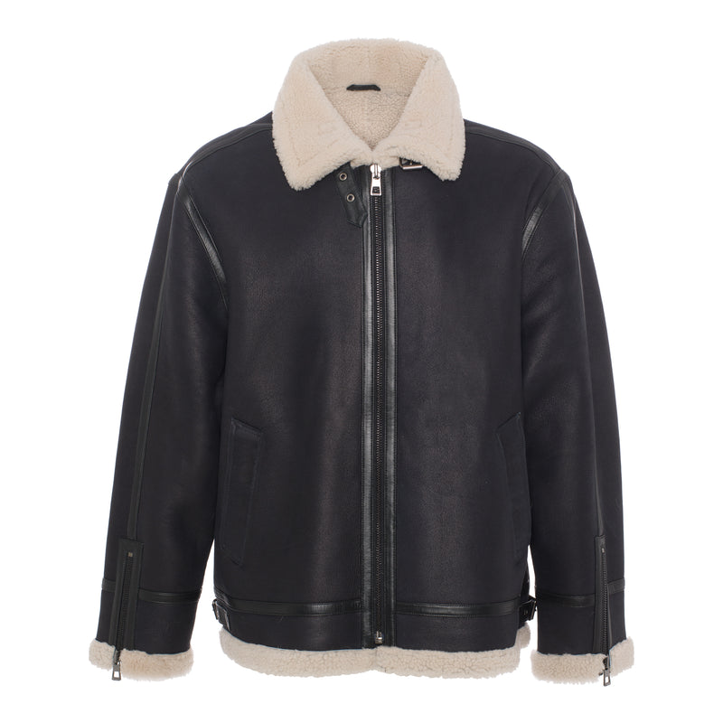 LEVY Men Shearling Sheepskin Moto Jacket