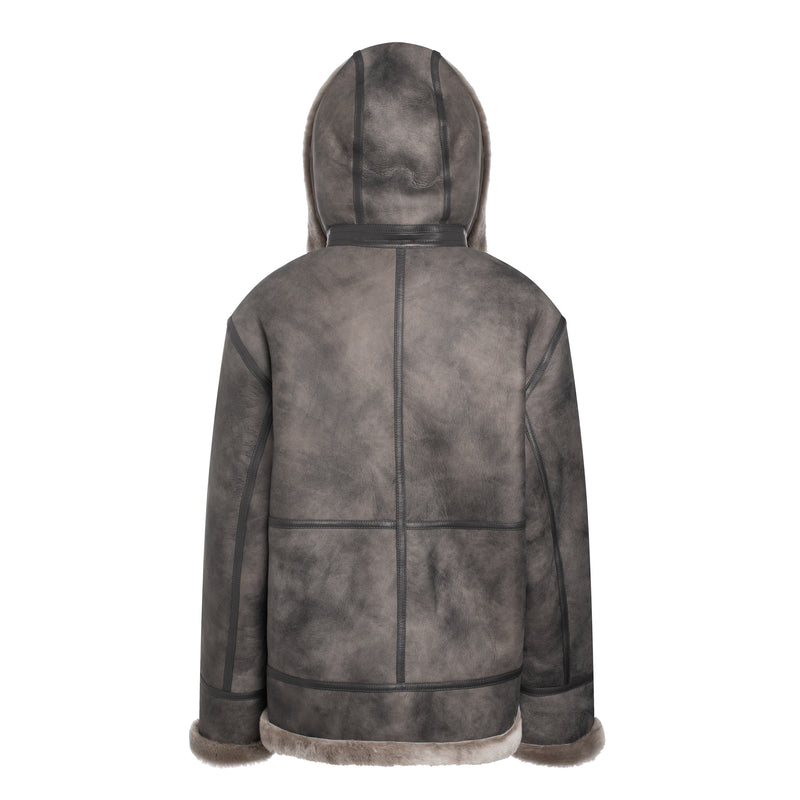 CAPTAIN Men Hooded Merino Sheepskin Aviator Jacket