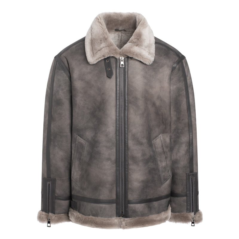 LEVY Men Shearling Sheepskin Moto Jacket