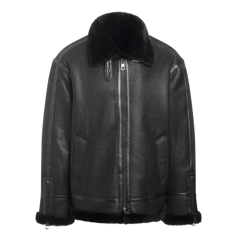 LEVY Men Shearling Sheepskin Moto Jacket