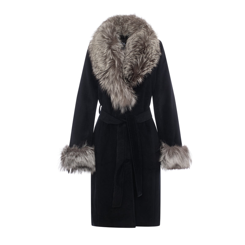 Zina Cashmere Fur Trim Coat
