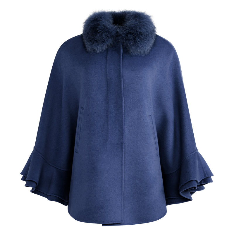 ERICA Cashmere ruffle cape with Shearling