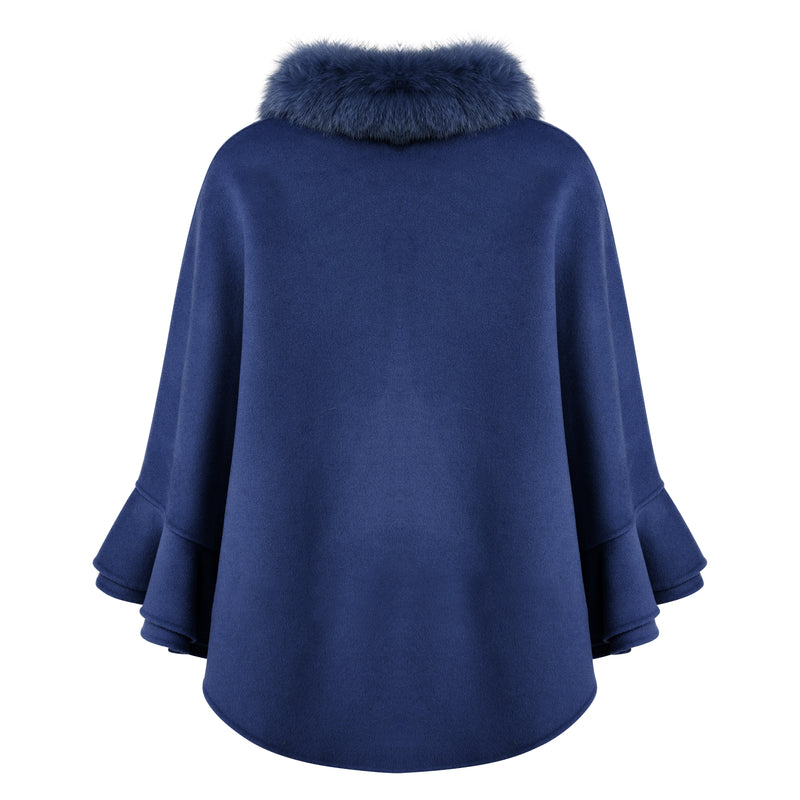 ERICA Cashmere ruffle cape with Shearling