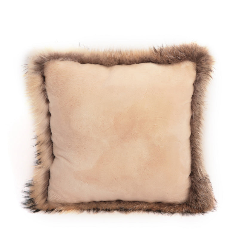 PATRICIA Sheared beaver pillow with raccoon trim