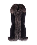 CRISTINA Sheared beaver long vest with fox fur tuxedo
