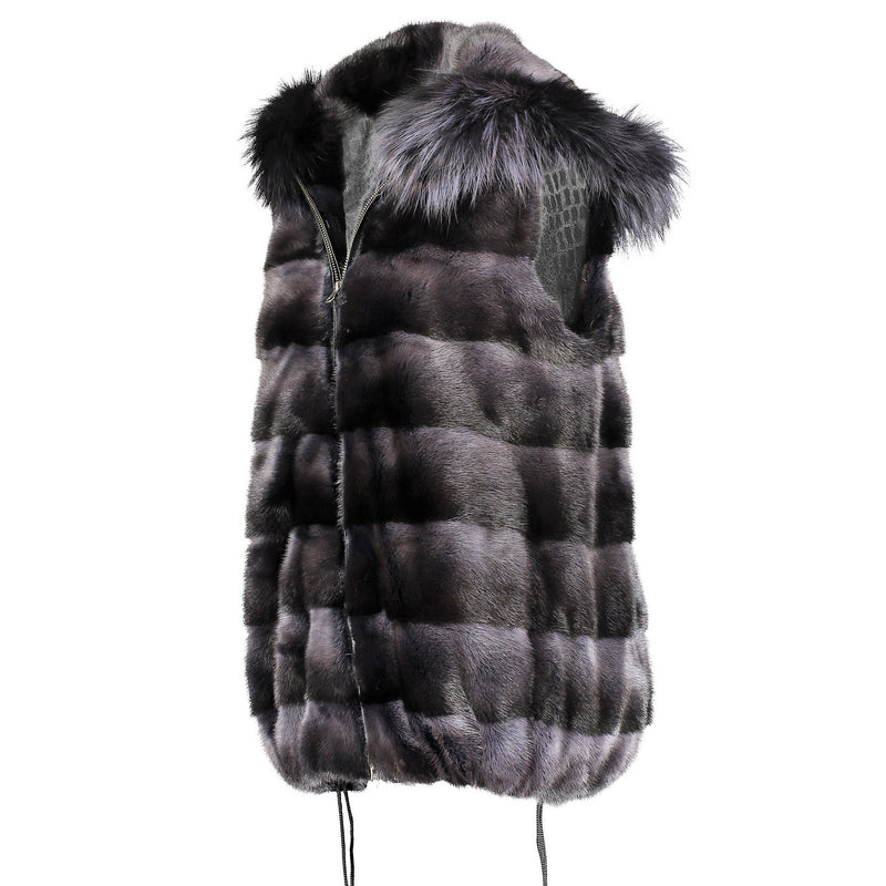 MARTHA Mink hooded vest with fox fur trim
