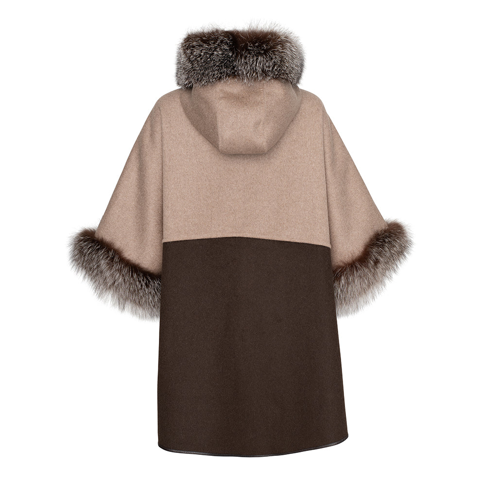 Forest Green Cashmere Short Hooded Cape Fox Trim