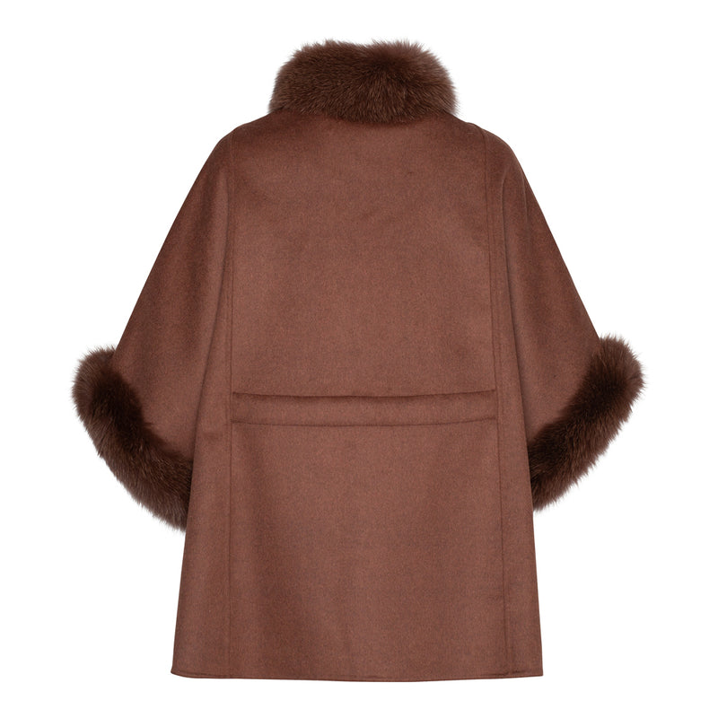 Cashmere Wool Cape With Faux Fur Collar