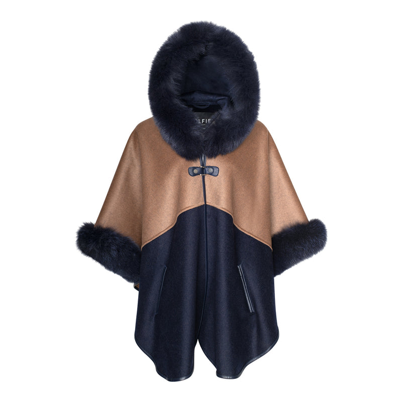 MONIQUE Cashmere hooded cape with fox fur trims