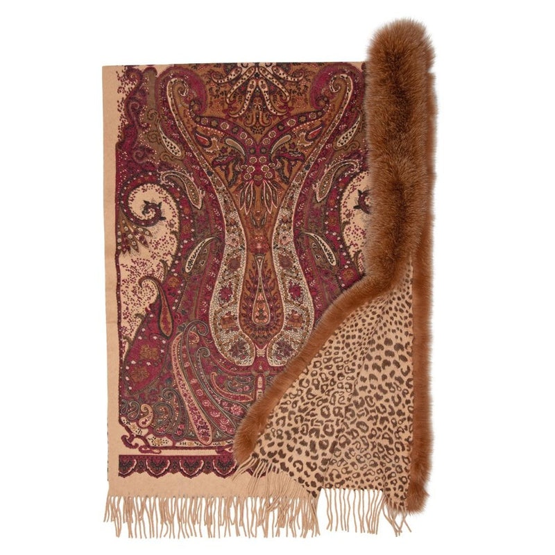 SHANNA Printed shawl with premium fox trim