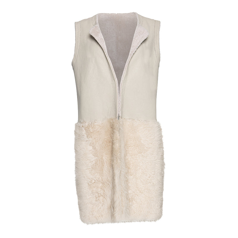 PAOLA Long shearling vest with Toscana skirt