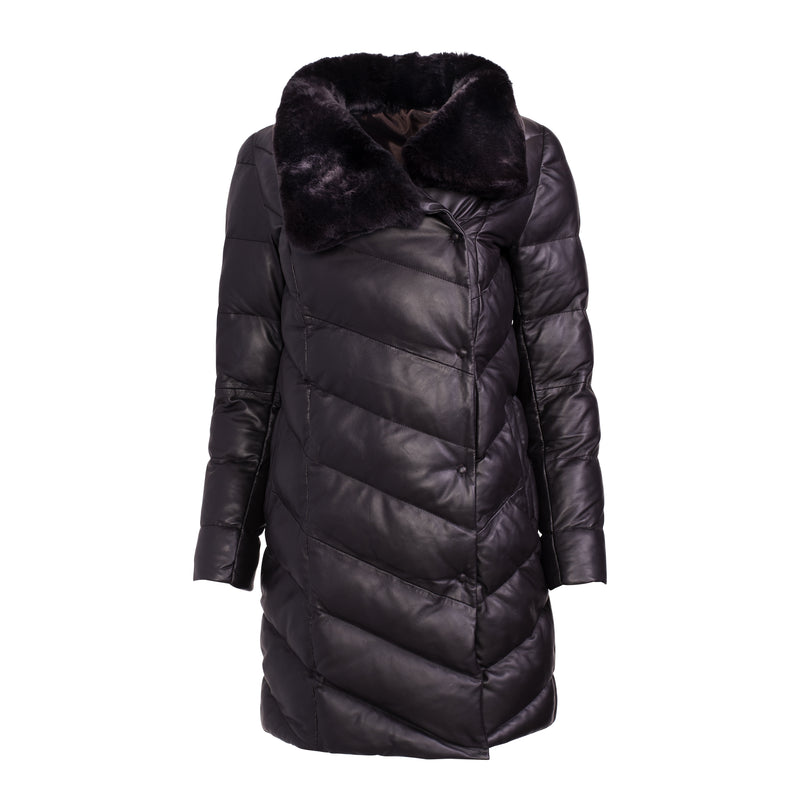 Paula Chevron Quilted Leather Puffer Coat