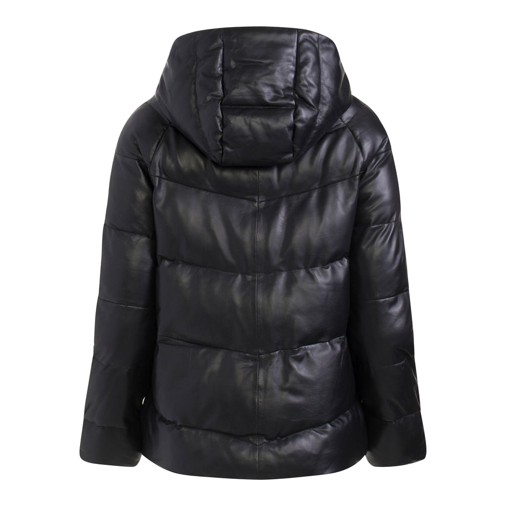 Robyn Hooded Down Quilted Leather Puffer Jacket