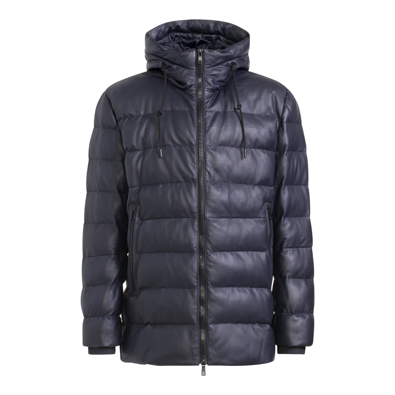ALTON Men Hooded Leather Puffer Jacket – Wolfie Premium Outerwear