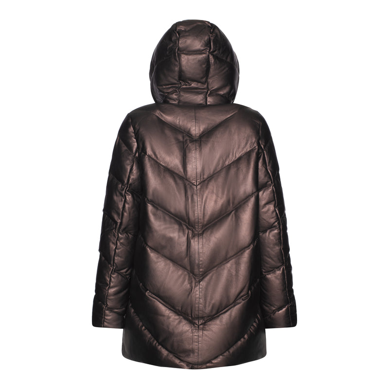 Rini Hooded Goose Down Quilted Leather Puffer Jacket