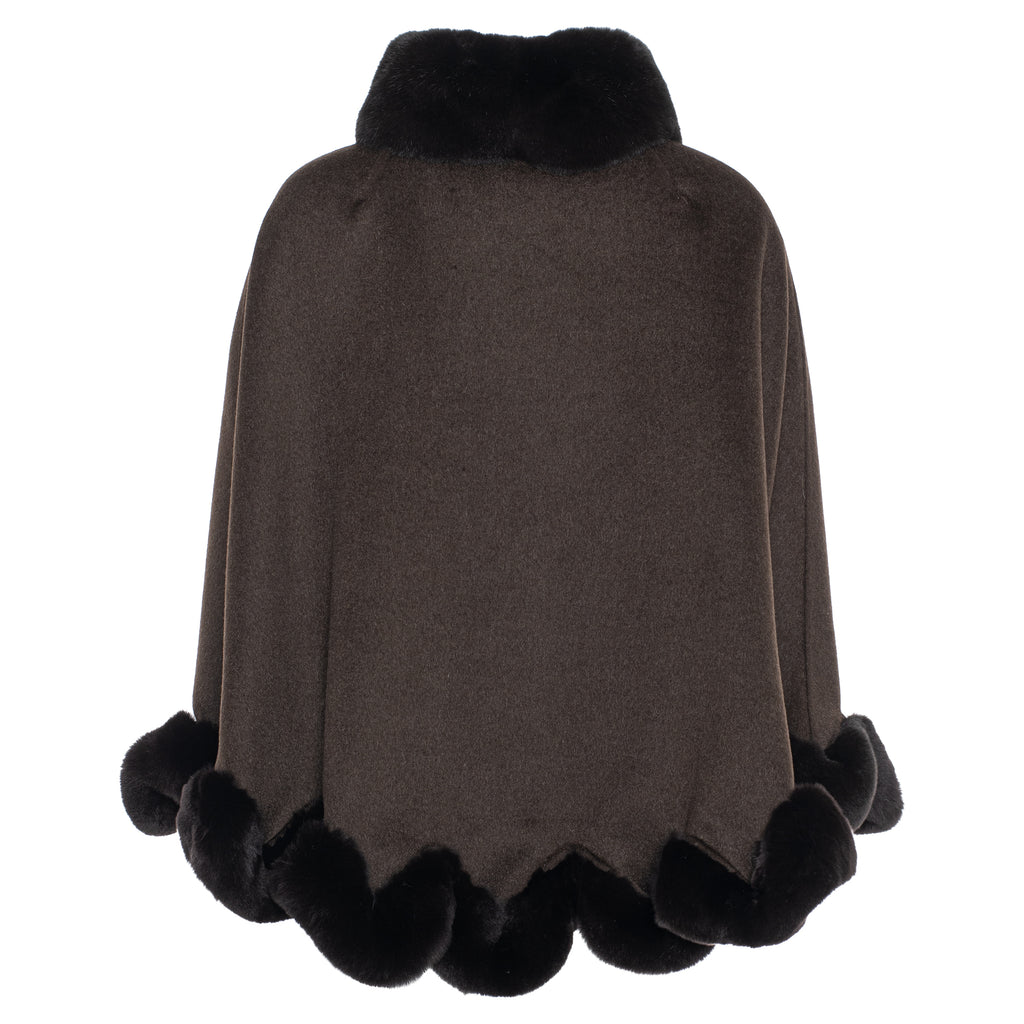 Mezzo Cashmere Blend Ruffle Rabbit Fur Trim Cape